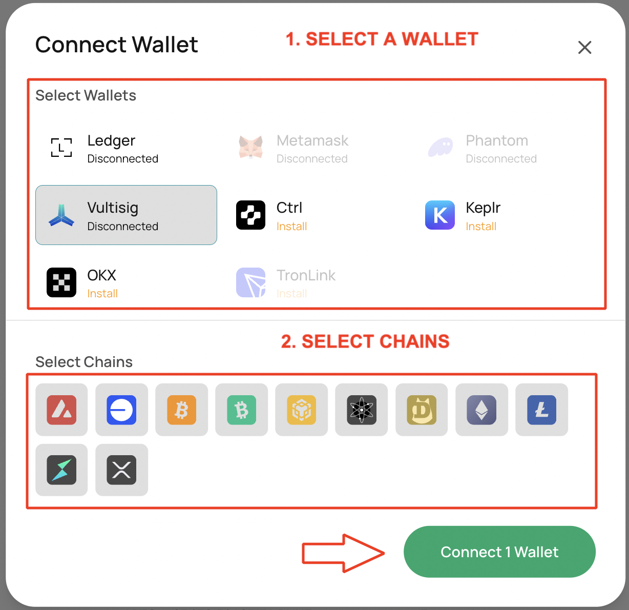Connect wallet interface