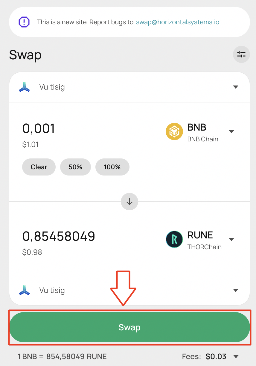 Swap button confirmation